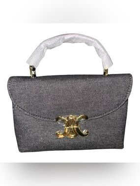 Blue Denim Top-Handle Women's Bag with Gold Hardware